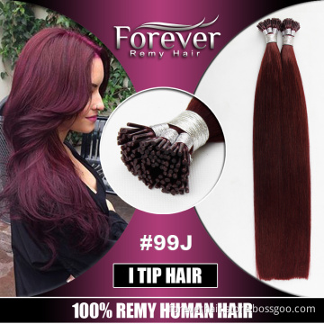 Forever factory price high quality 100 real Indian remy human 99J double drawn pre bonded hair extensions